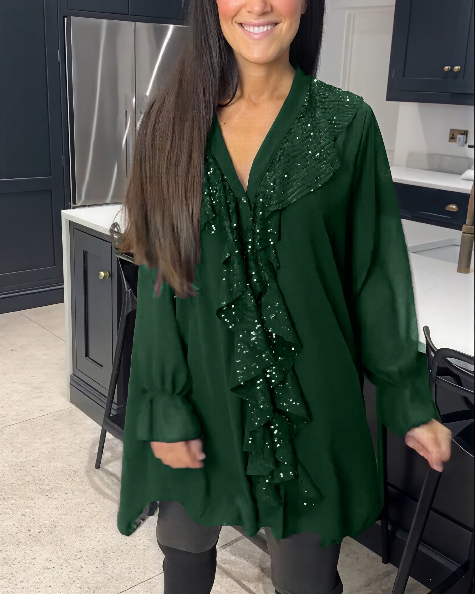 Aurora - Lange Bluse mit V-Ausschnitt