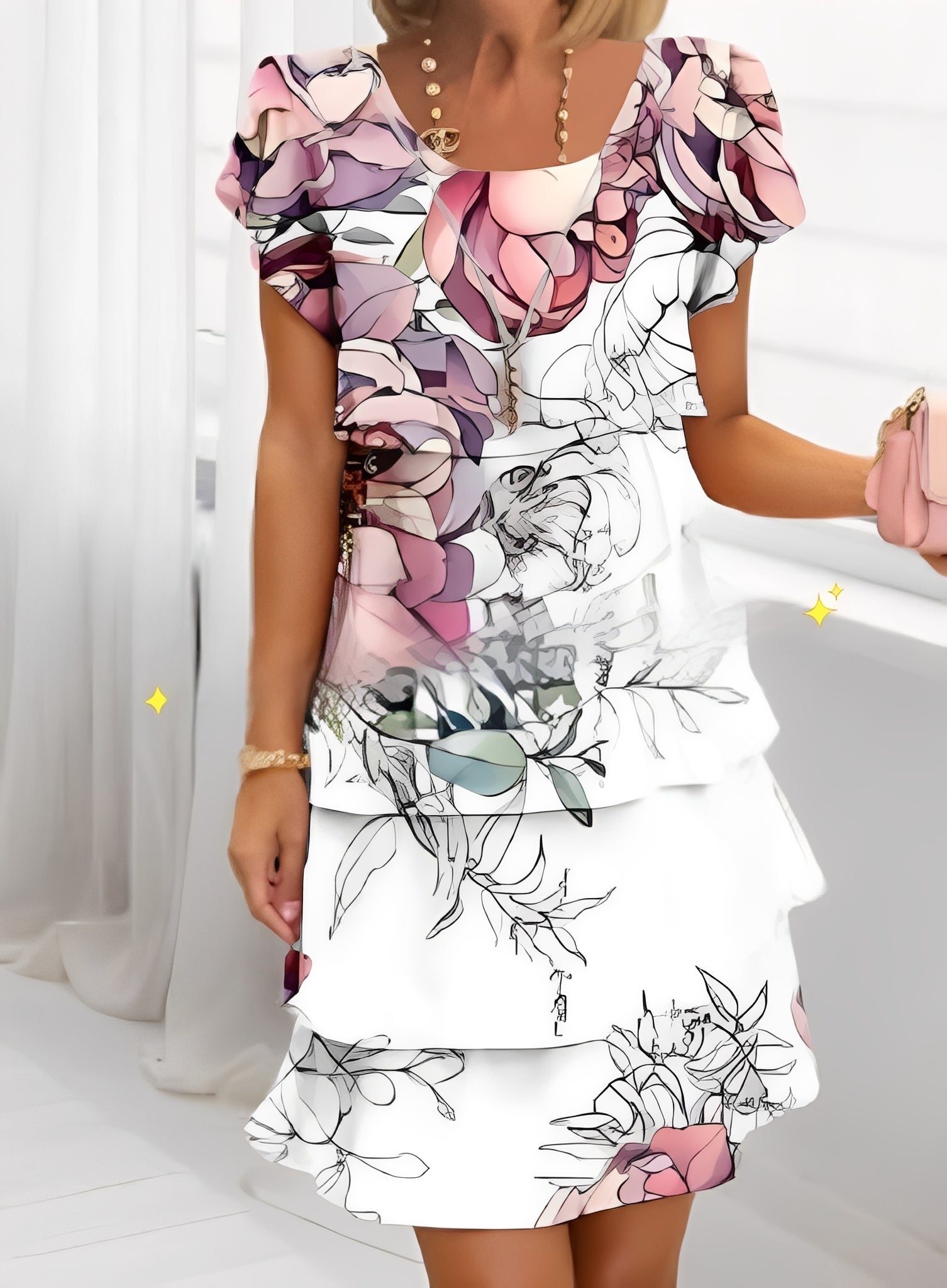 Caroline - Stilvolles kurzärmeliges Rüschenkleid für Damen