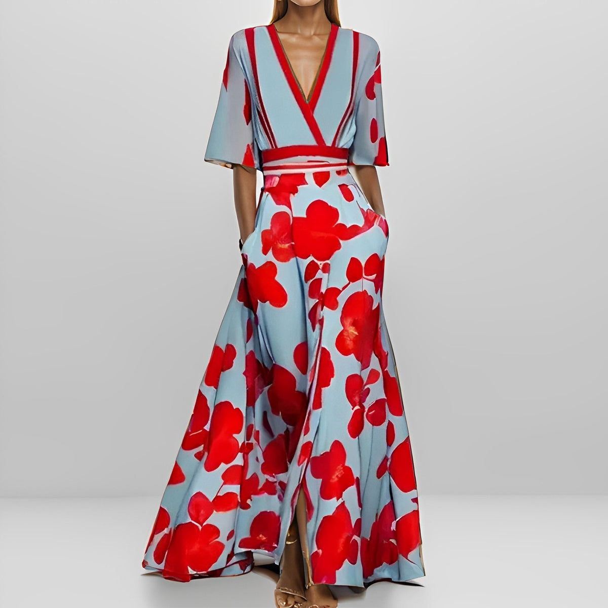 Delores - Langes Kleid mit Blumenmuster und langen Ärmeln
