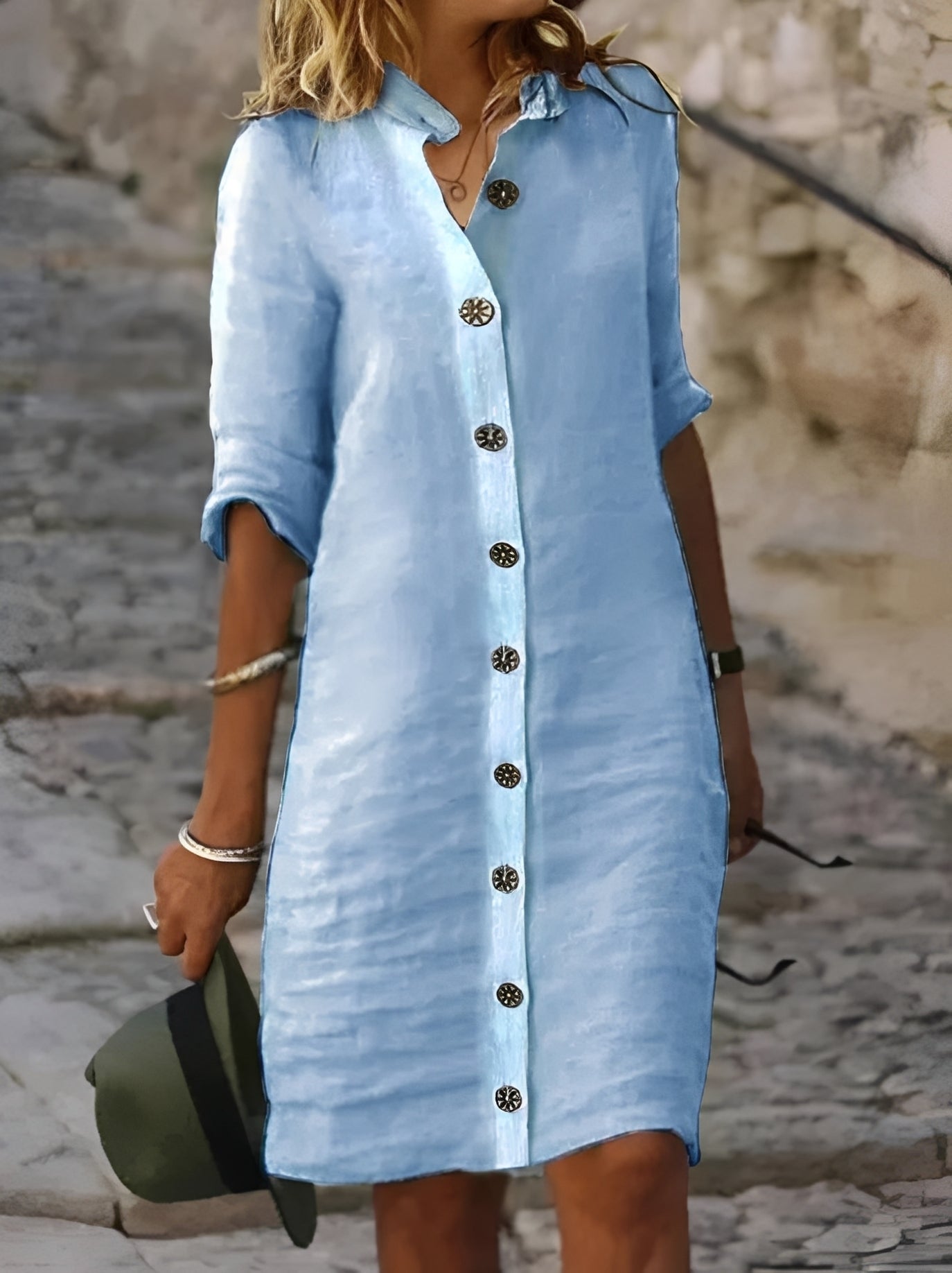 Paula - Lässiges Hemdkleid mit halben Ärmeln für Damen