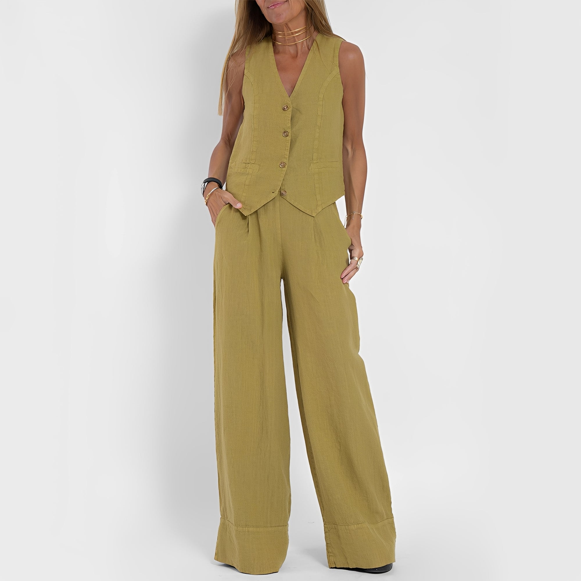 Joan - Lässiges, ärmelloses Set mit weitem Bein für Damen