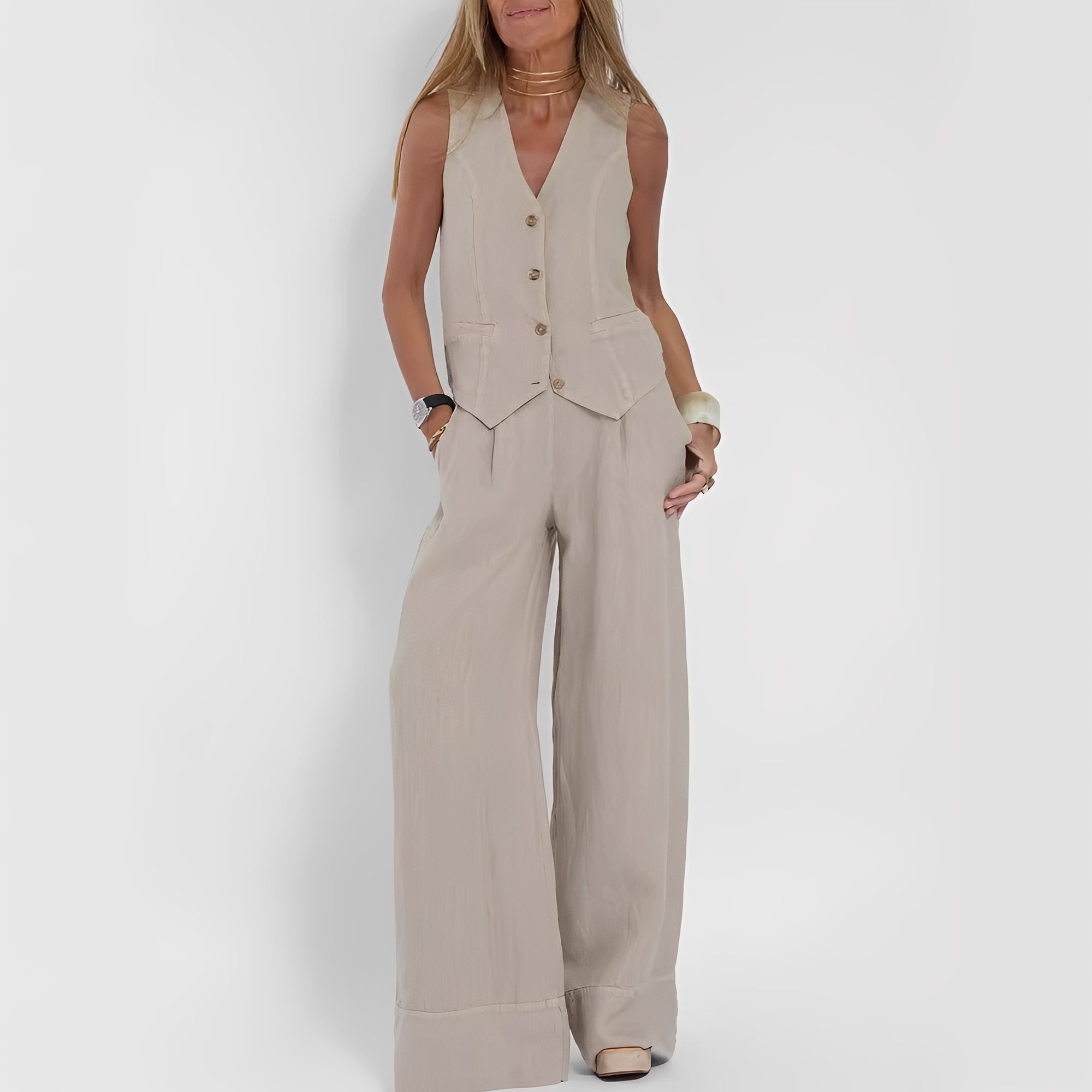Joan - Lässiges, ärmelloses Set mit weitem Bein für Damen