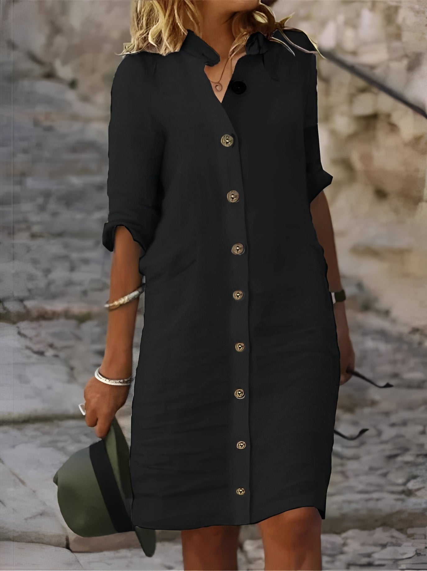 Paula - Lässiges Hemdkleid mit halben Ärmeln für Damen