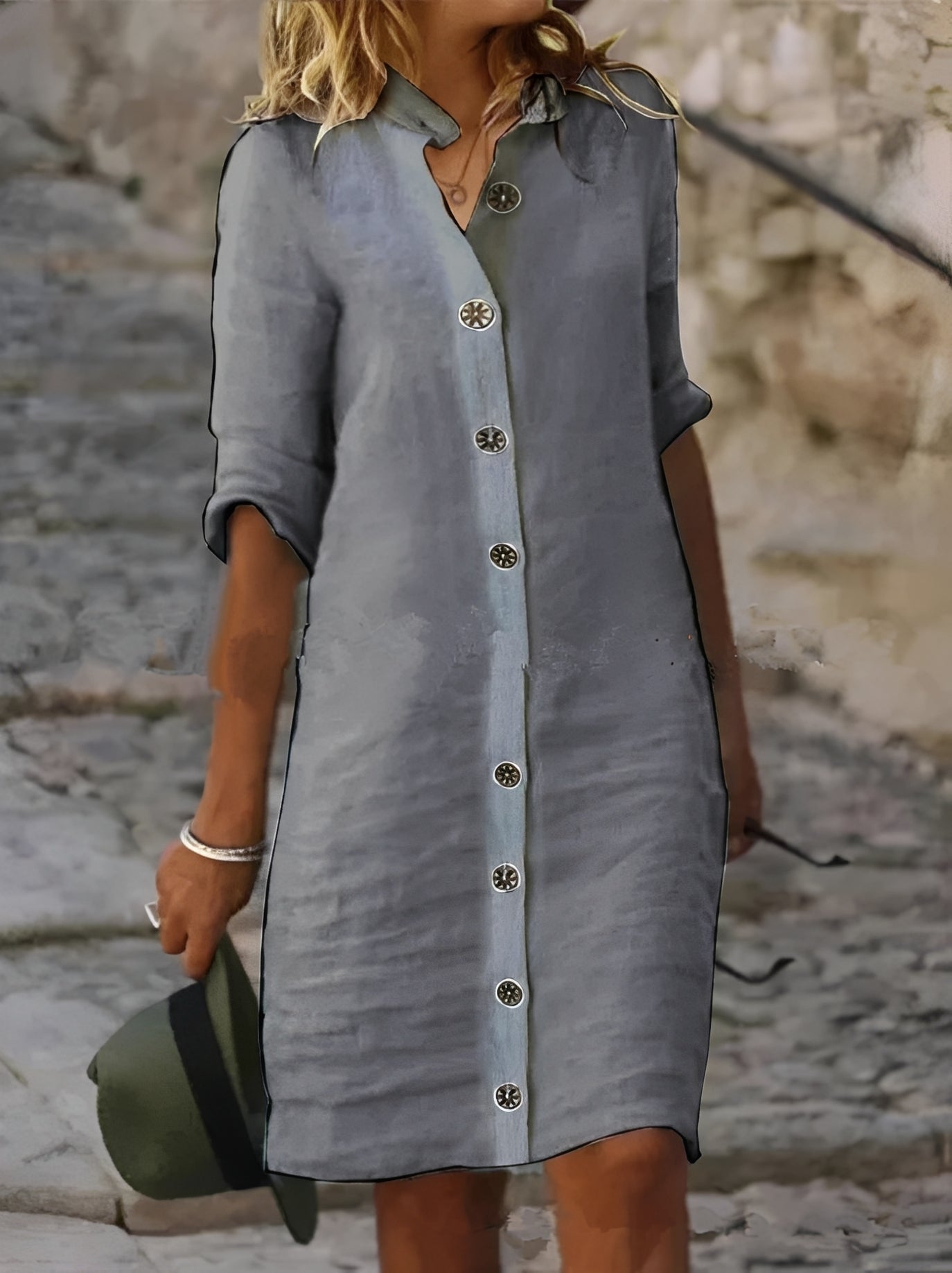 Paula - Lässiges Hemdkleid mit halben Ärmeln für Damen