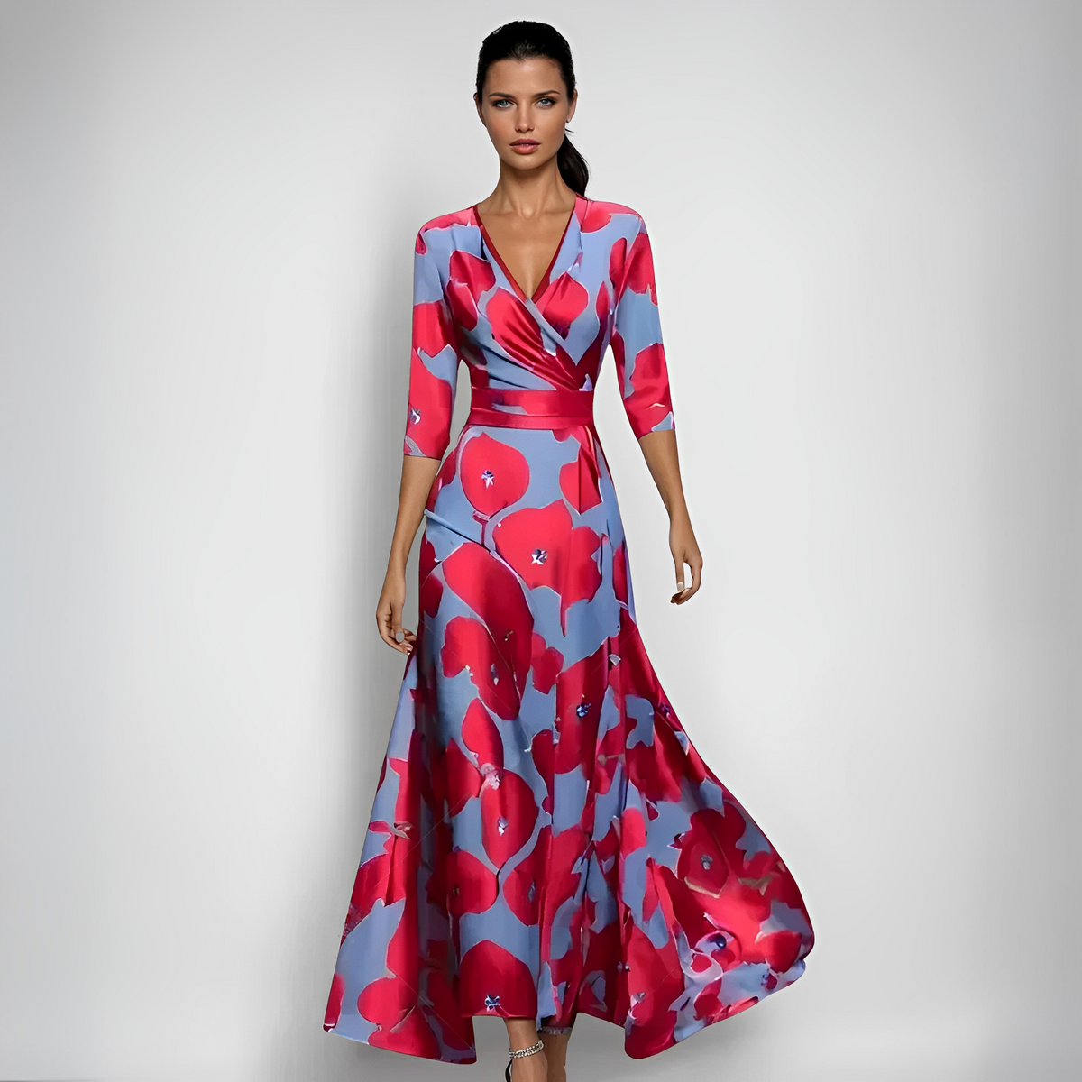 Delores - Langes Kleid mit Blumenmuster und langen Ärmeln