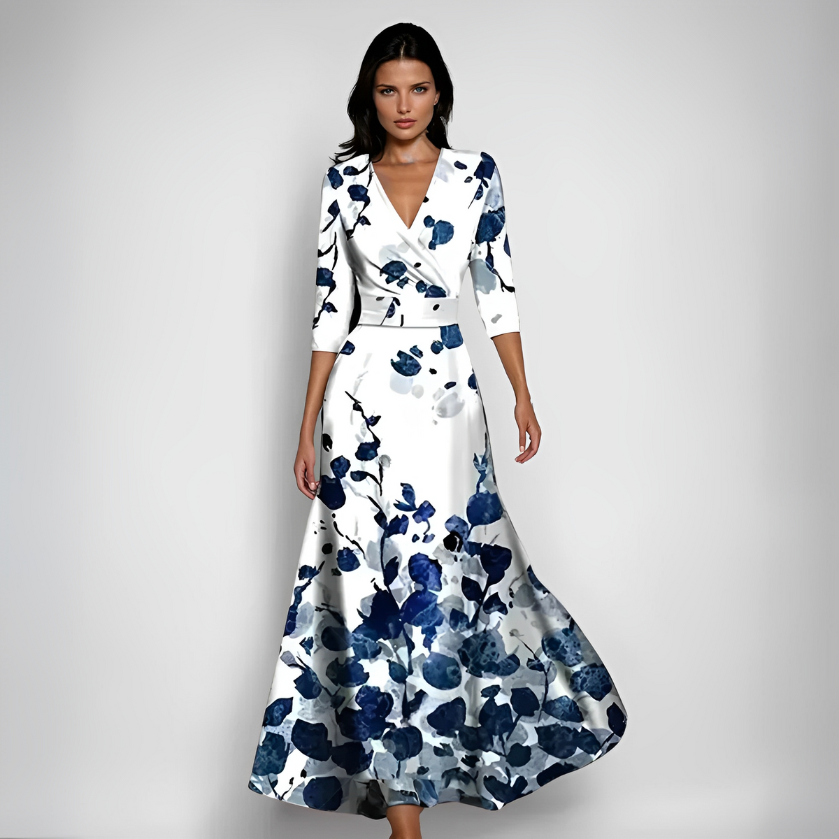 Delores - Langes Kleid mit Blumenmuster und langen Ärmeln