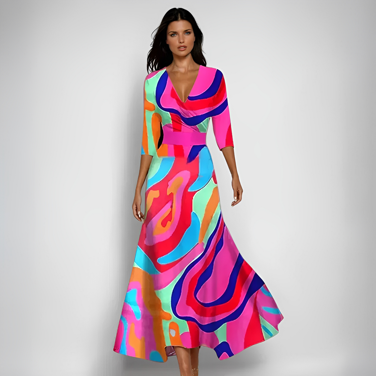Delores - Langes Kleid mit Blumenmuster und langen Ärmeln