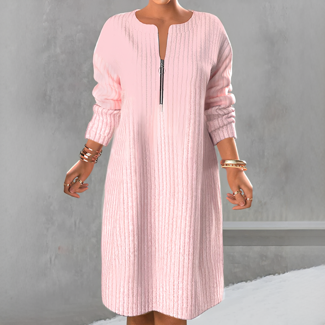 Marion - Elegantes Langarm-Zip-Kleid