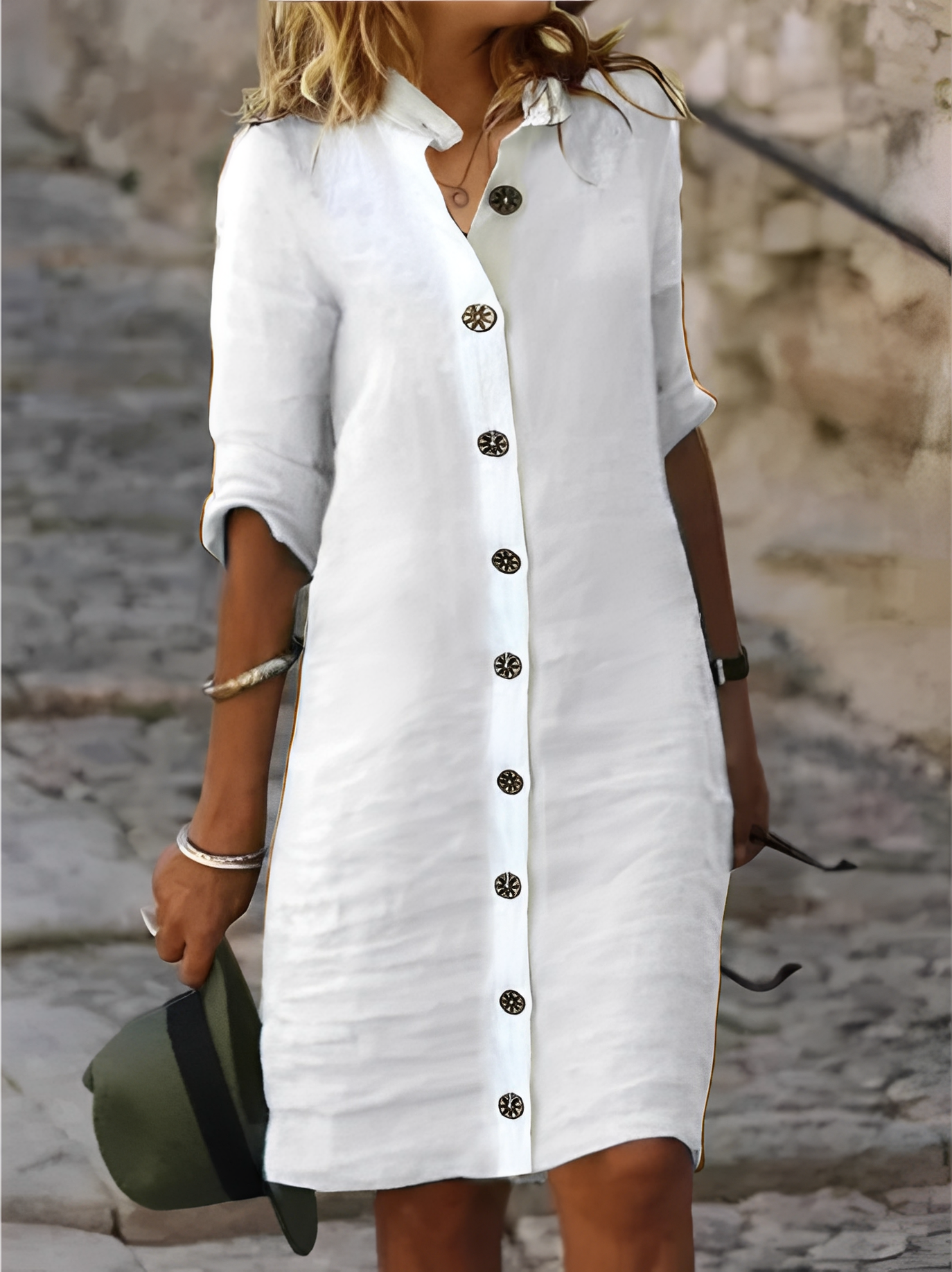 Paula - Lässiges Hemdkleid mit halben Ärmeln für Damen