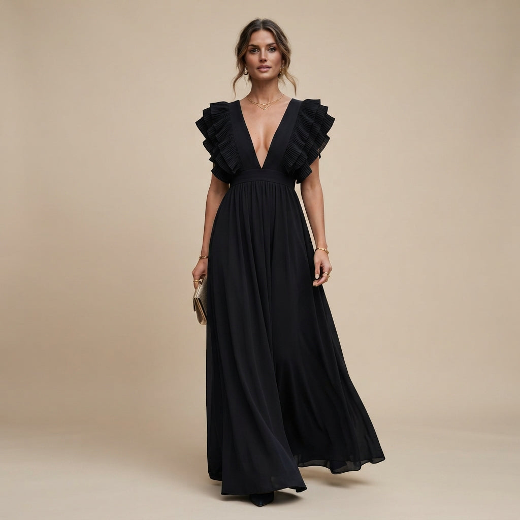 Zhallie - Anmutiges Maxikleid mit Rüschenärmeln