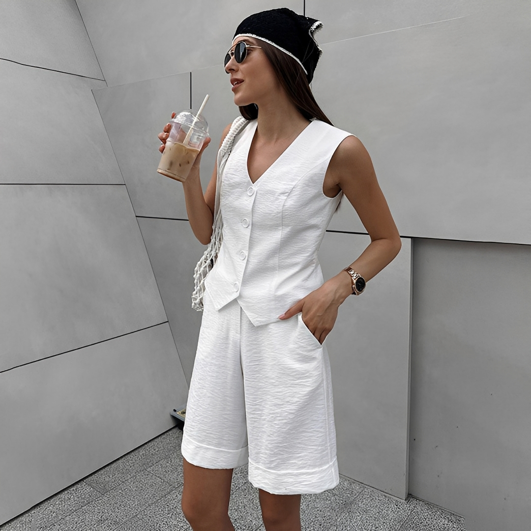 Ruth - Bequemes ärmelloses Weste- und Shorts-Set