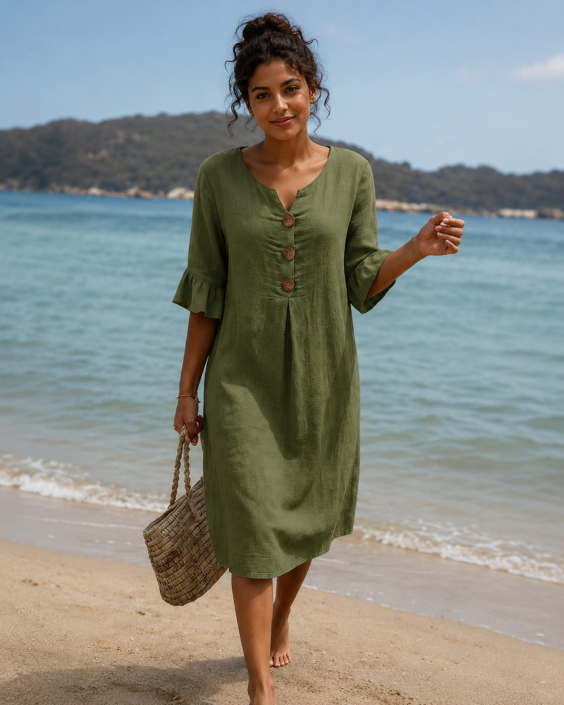Éliane - Elegantes Kleid mit V-Ausschnitt und Knopfdetails