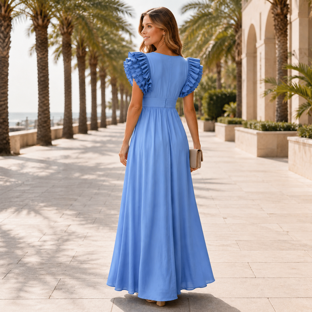 Zhallie - Anmutiges Maxikleid mit Rüschenärmeln
