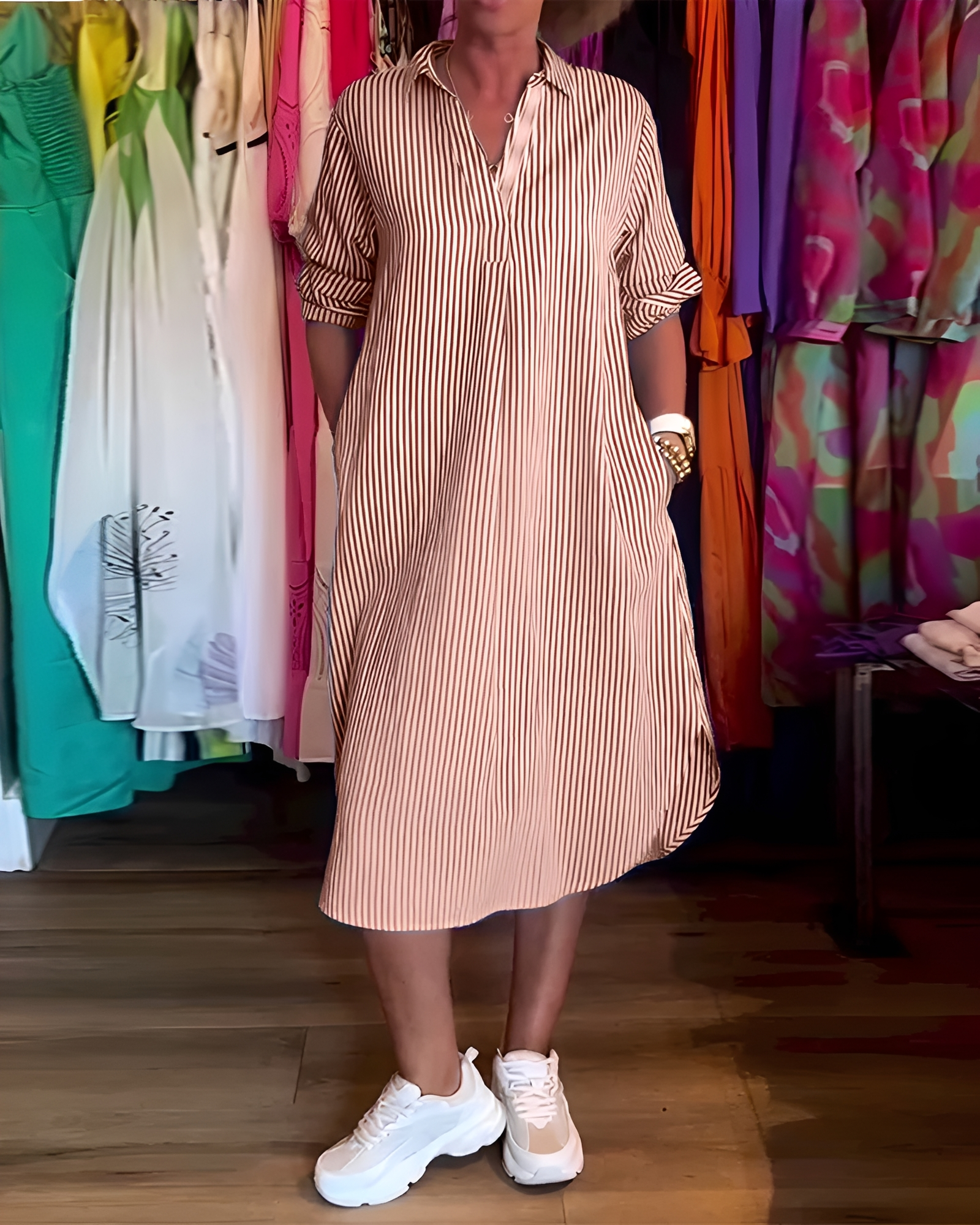 Célia - Komfortables Kleid mit Kragen und V-Ausschnitt