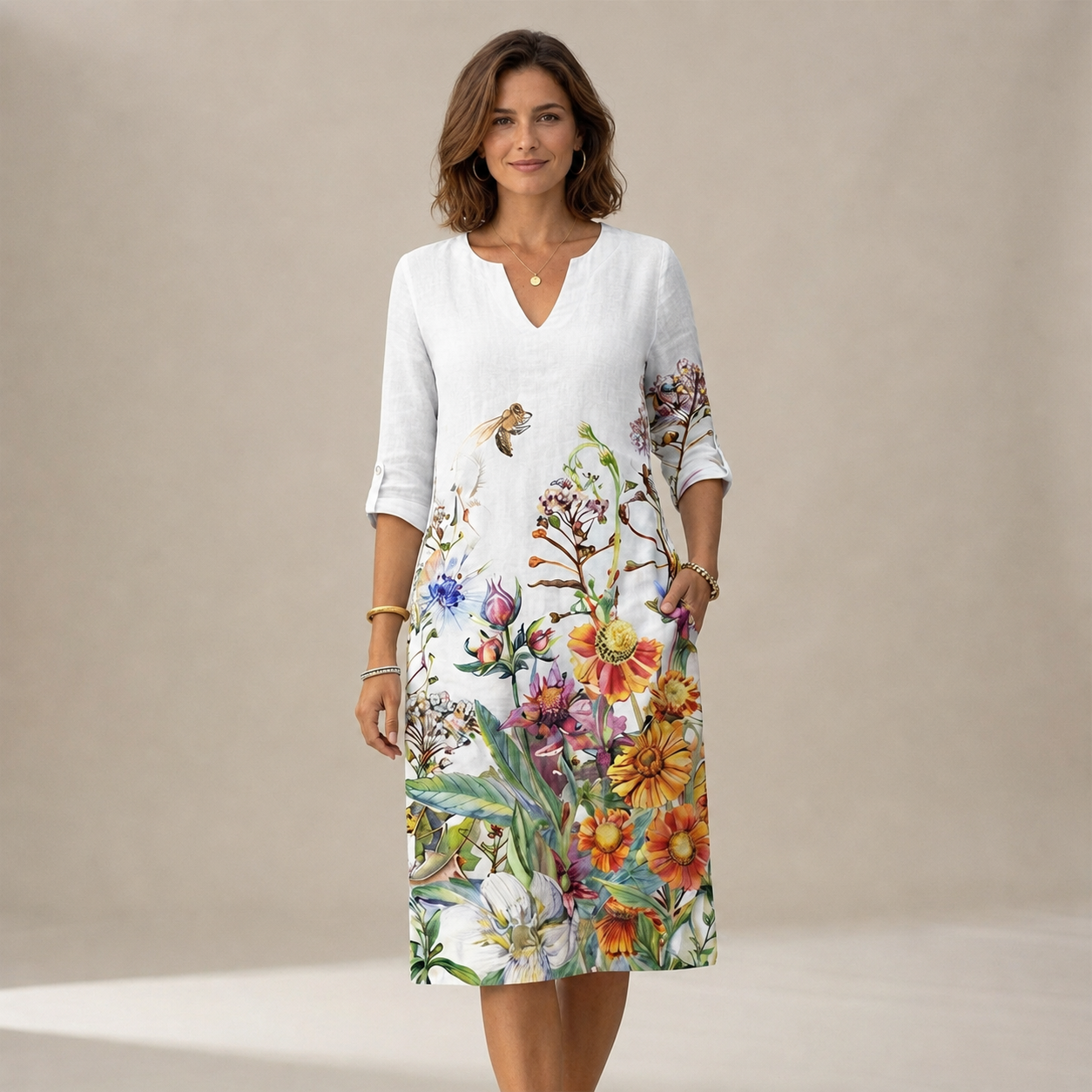 Ninna - Stilvolles und weiches V-Ausschnitt-Kleid