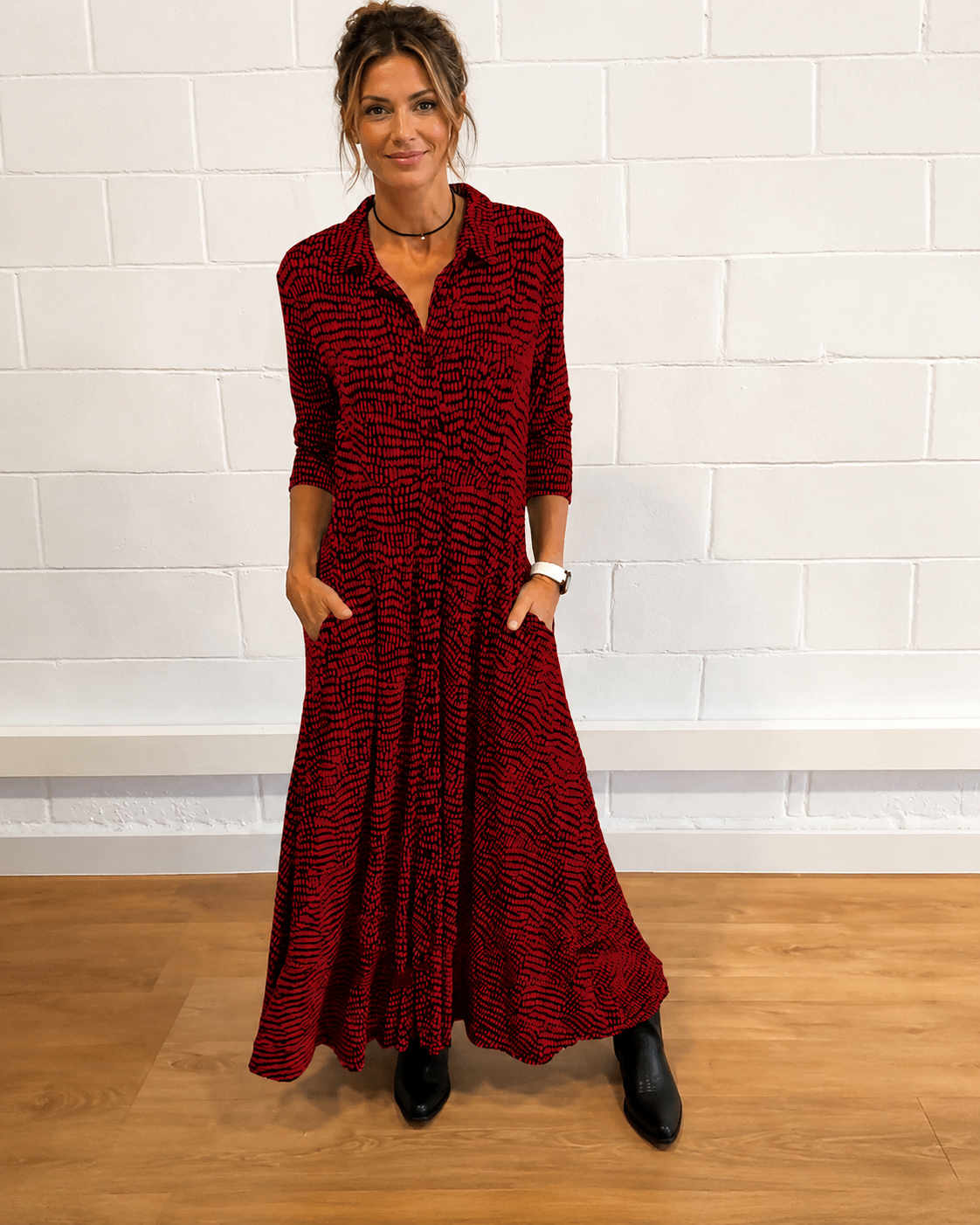 Damiana - Schickes Kleid mit V-Ausschnitt und Kragen