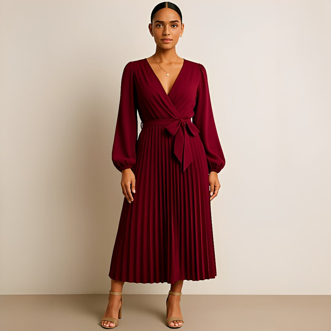 Naomi - Elegantes Kleid mit V-Ausschnitt und Raffungen