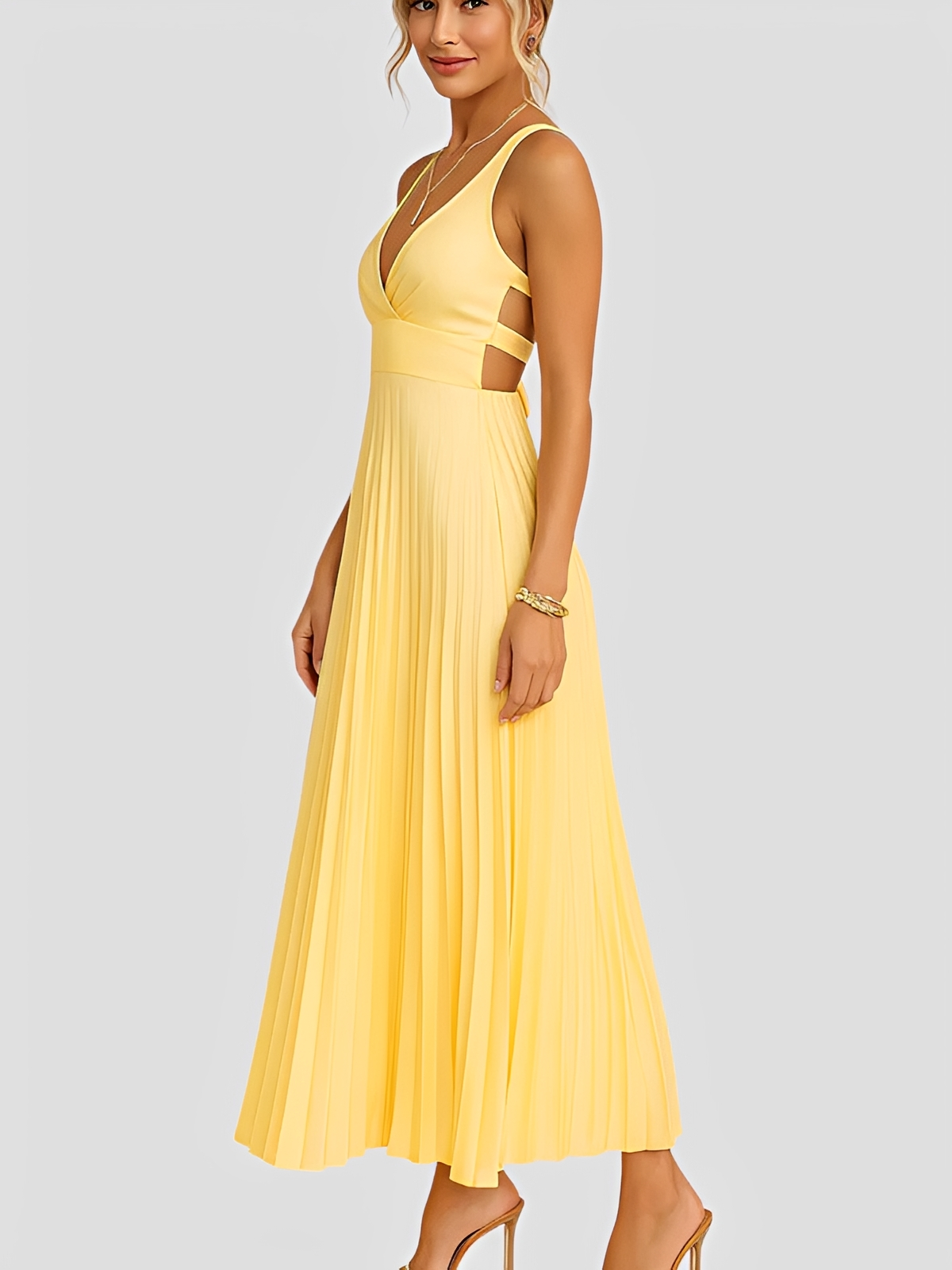 Anjanae - Schickes Kleid mit V-Ausschnitt und Faltenrock