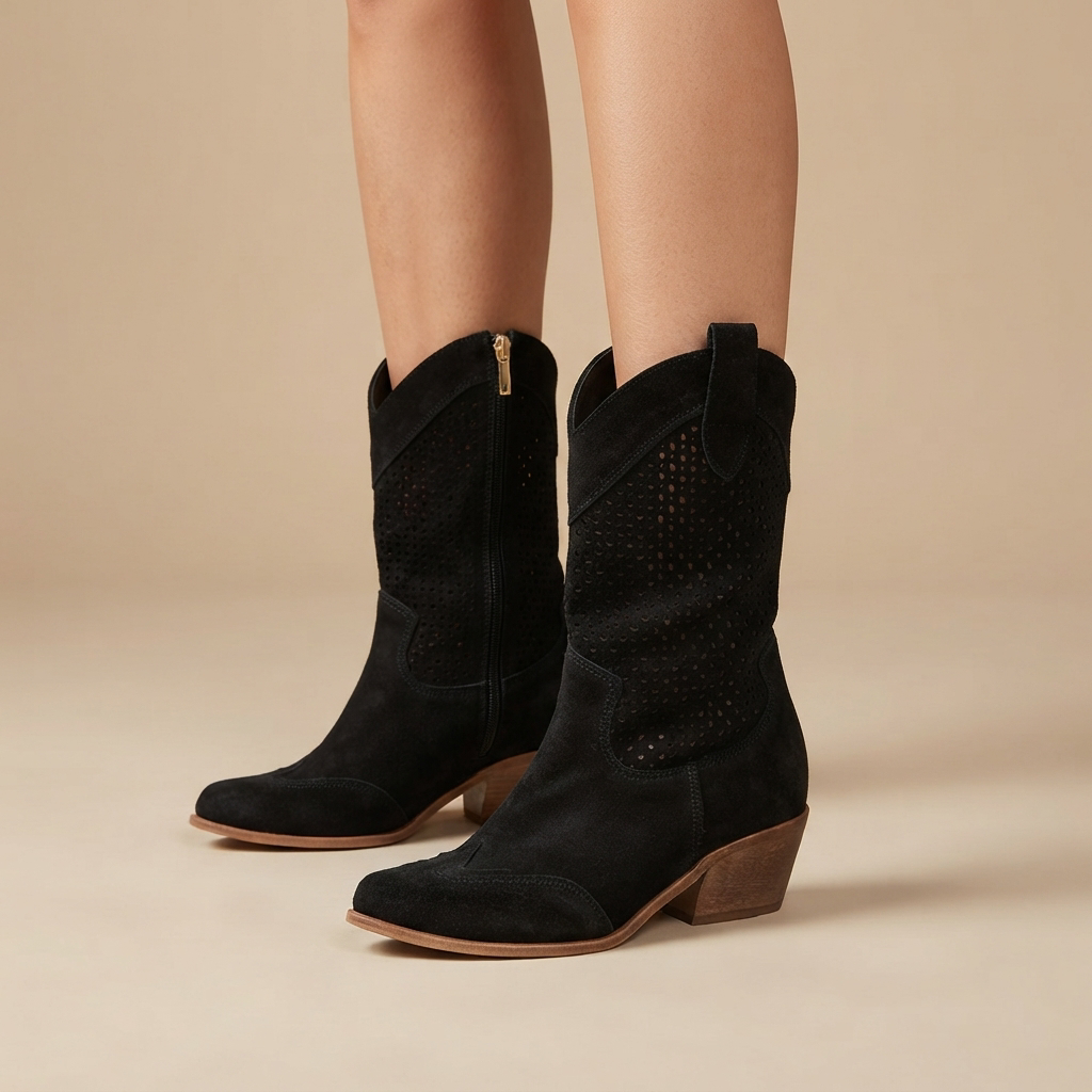 Jamie - Stiefel mit bestickten Nähten und Absatz