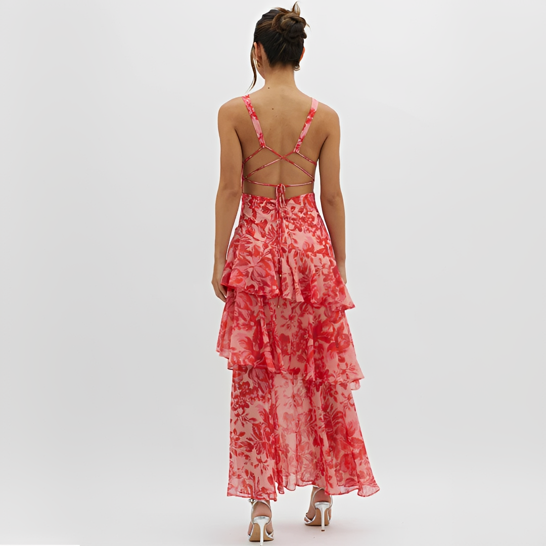 Faye - Elegantes Fließendes Kleid mit V-Ausschnitt und offenem Rücken