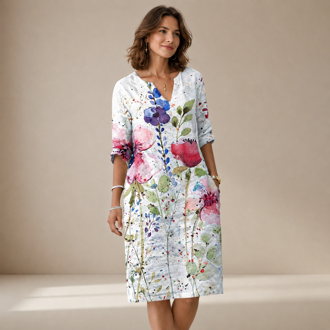 Ninna - Stilvolles und weiches V-Ausschnitt-Kleid