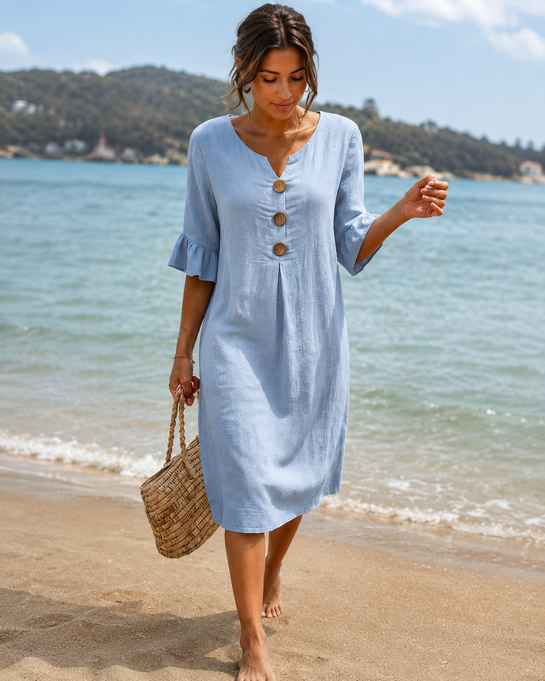 Éliane - Elegantes Kleid mit V-Ausschnitt und Knopfdetails