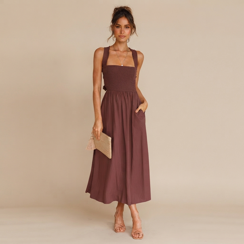 Lena - Stilvolles Midikleid mit eckigem Ausschnitt