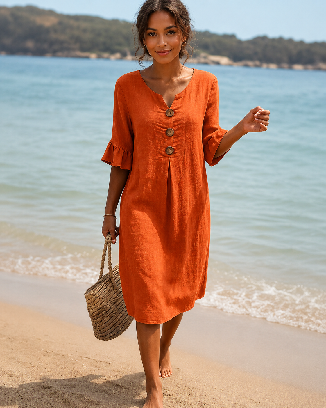 Éliane - Elegantes Kleid mit V-Ausschnitt und Knopfdetails