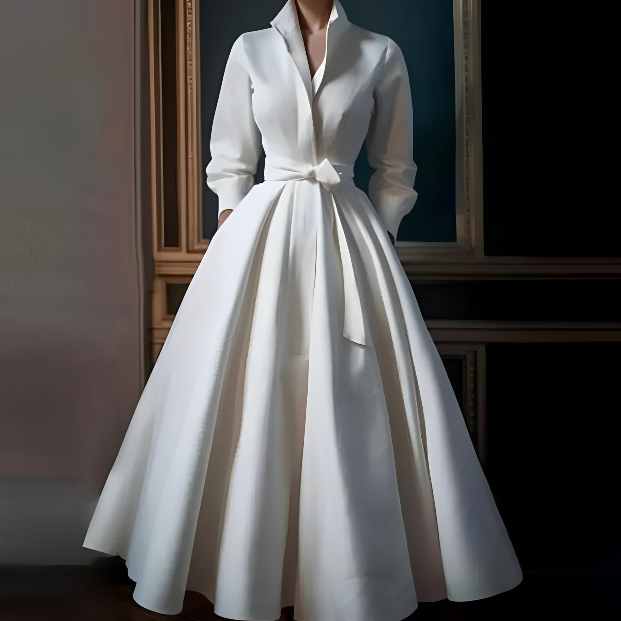 Megan - Elegantes langes Kleid mit Bindegürtel für Damen