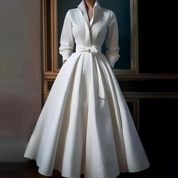 Megan - Elegantes langes Kleid mit Bindegürtel für Damen