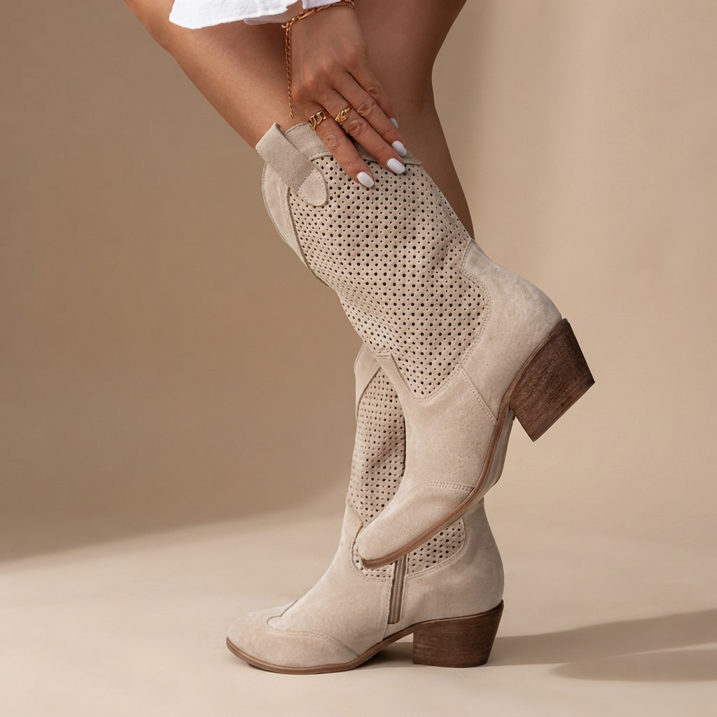 Jamie - Stiefel mit bestickten Nähten und Absatz