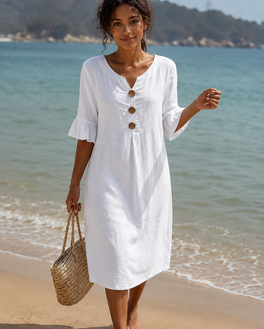 Éliane - Elegantes Kleid mit V-Ausschnitt und Knopfdetails
