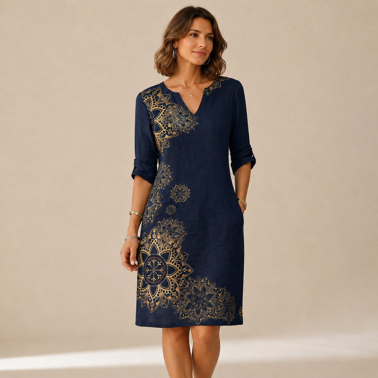 Ninna - Stilvolles und weiches V-Ausschnitt-Kleid