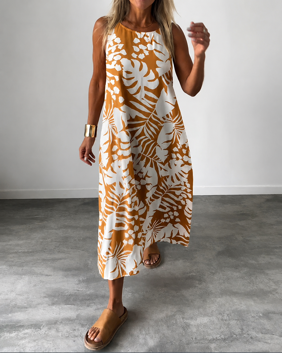 Arianna - Lockeres, ärmelloses Kleid mit Print