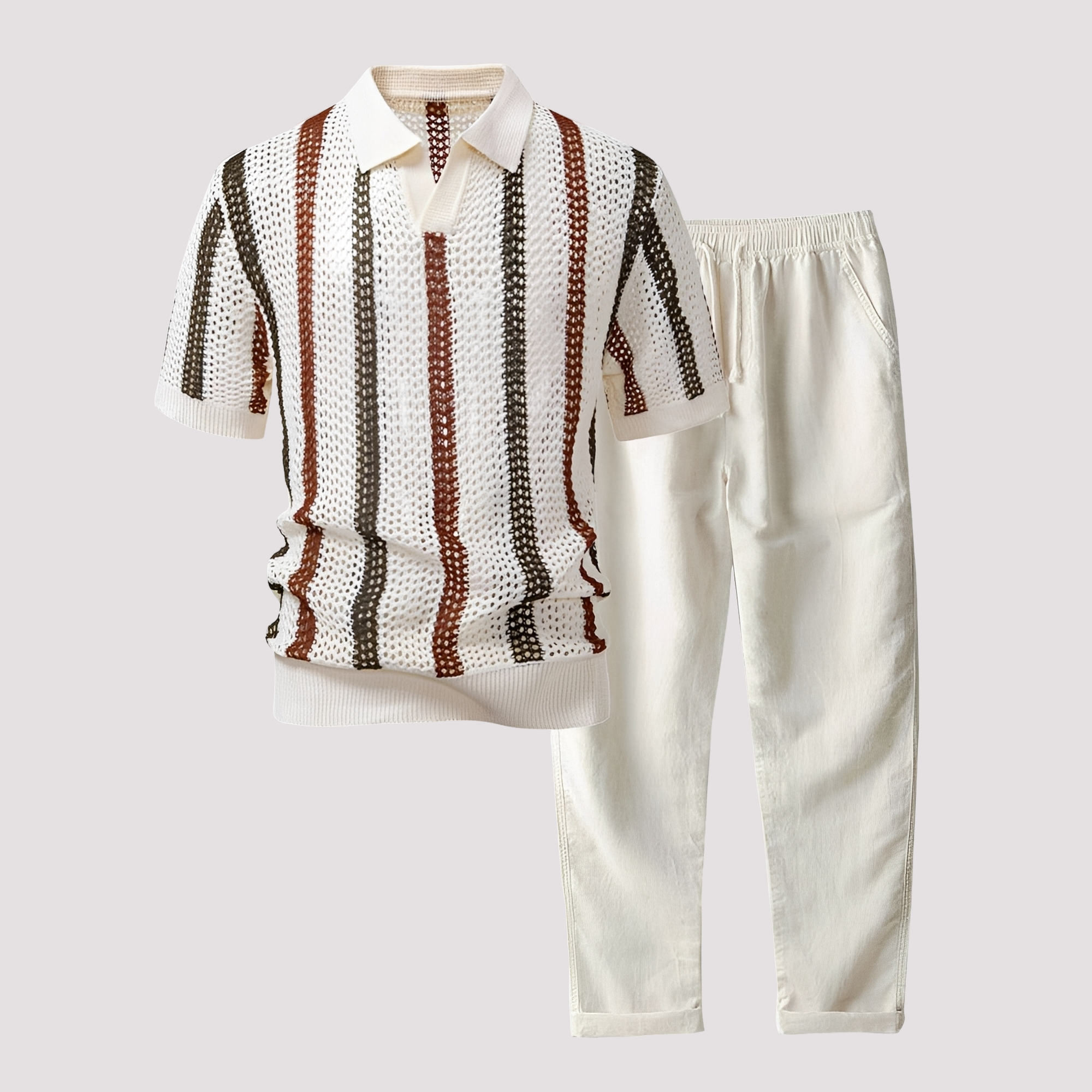 Richards - Bequemes Streifen-Polo und Hosen-Set