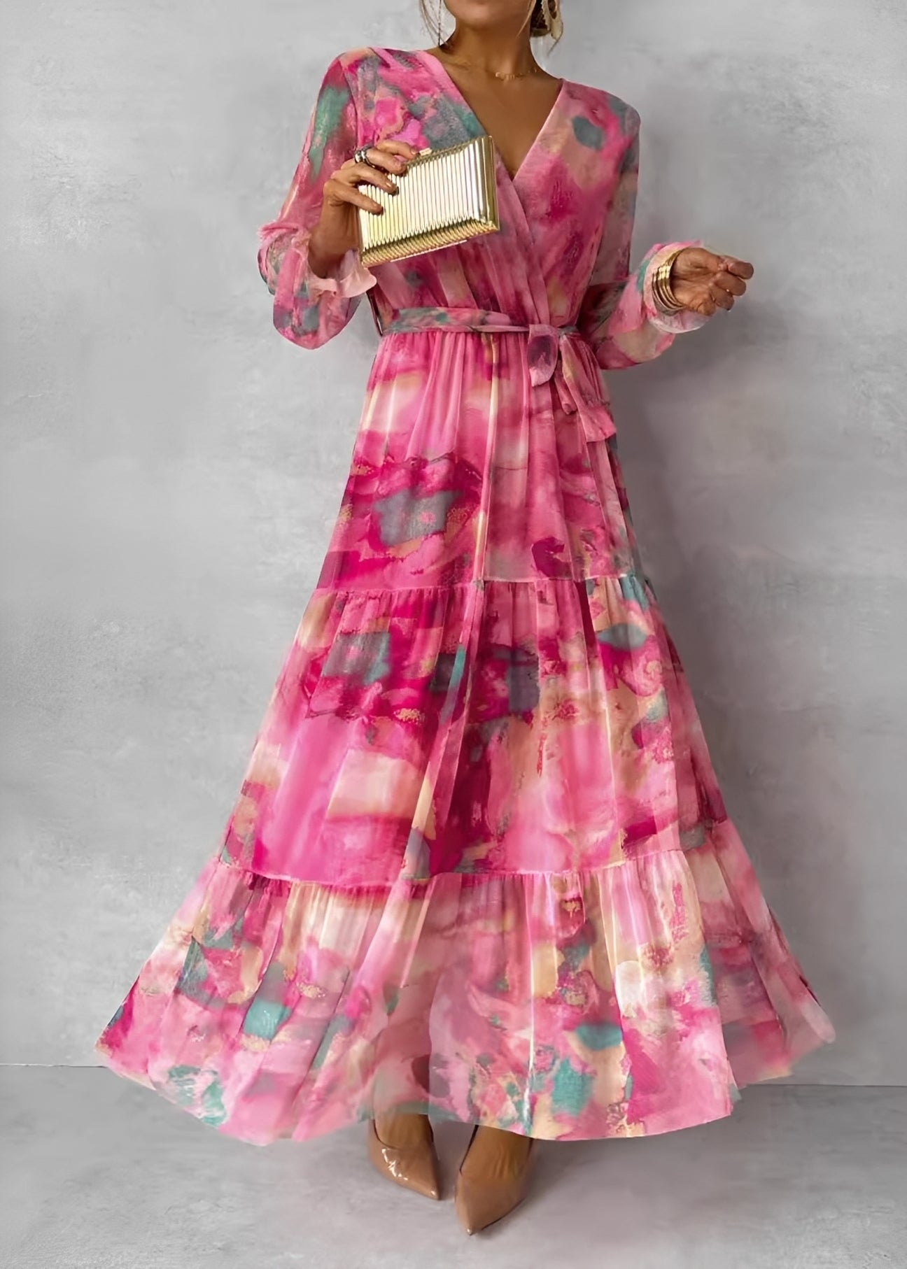 Melissa - Langärmliges Maxikleid mit Blumenmuster für Damen