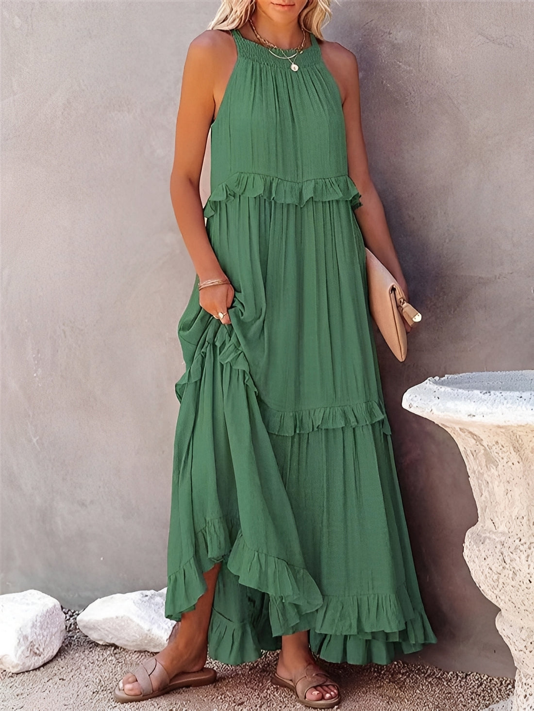 Zanna - Stilvolles, ärmelloses Rüschenkleid für Damen