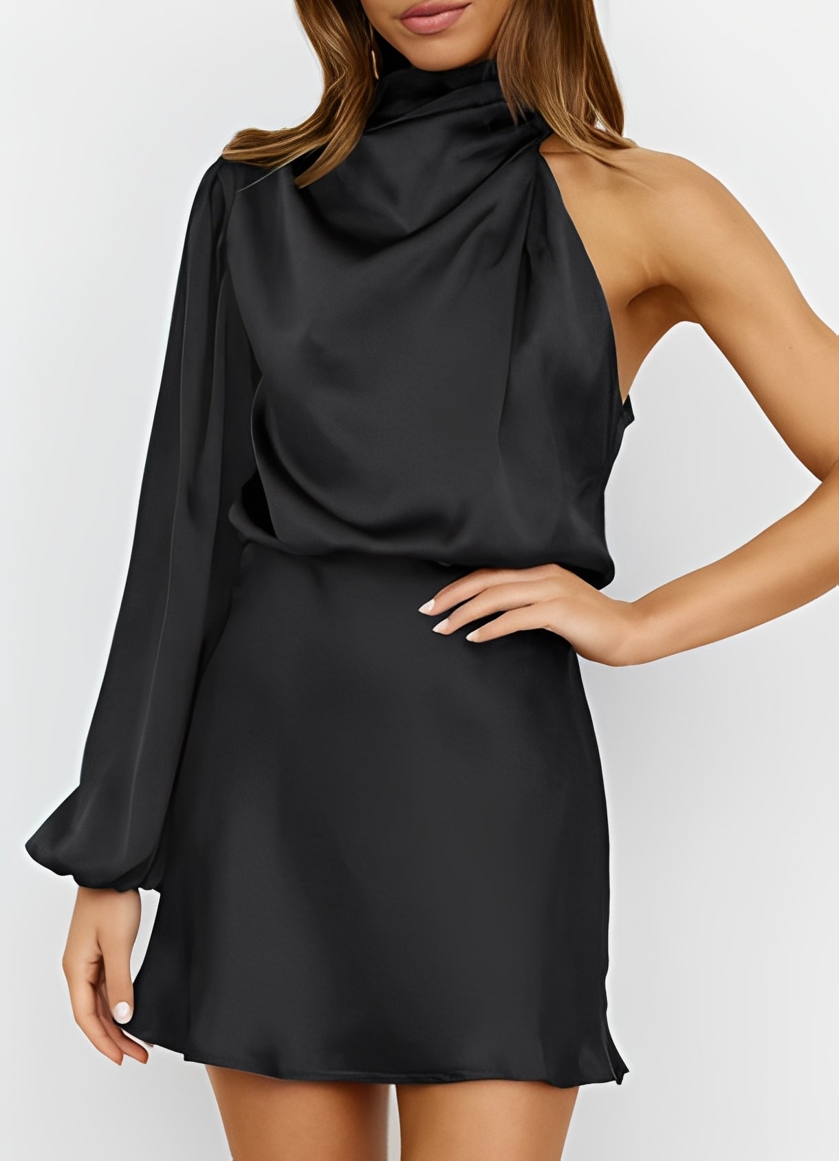 Sammy - Formelles Langärmliges One-Shoulder-Kleid