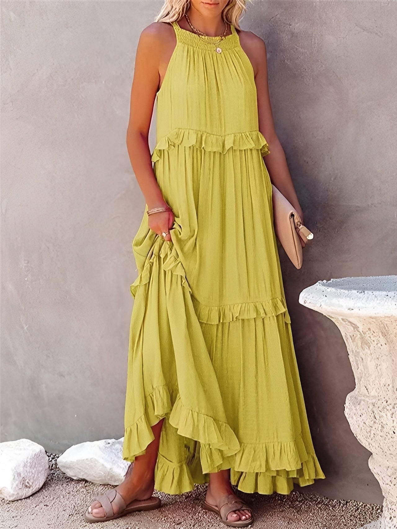 Zanna - Stilvolles, ärmelloses Rüschenkleid für Damen
