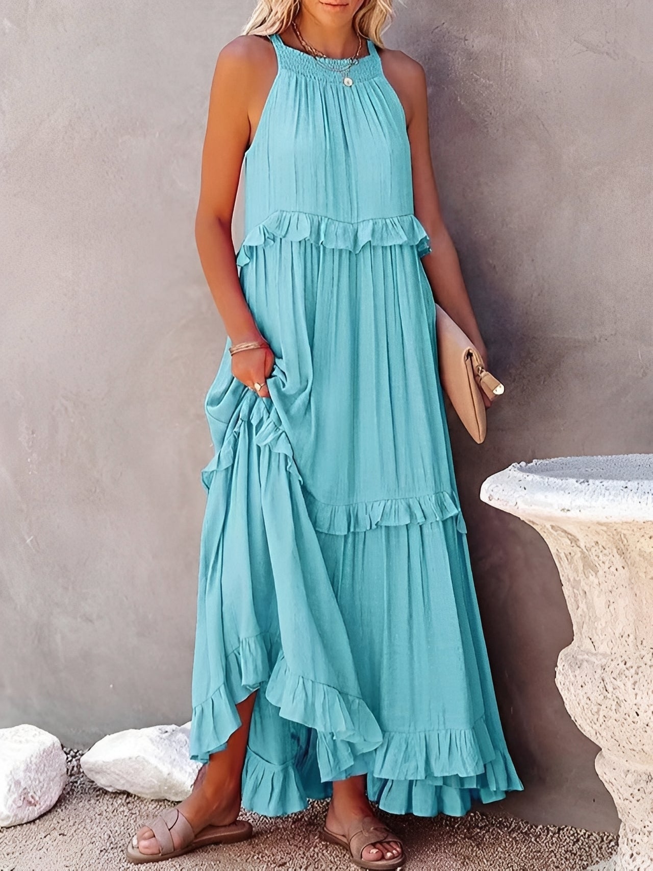 Zanna - Stilvolles, ärmelloses Rüschenkleid für Damen