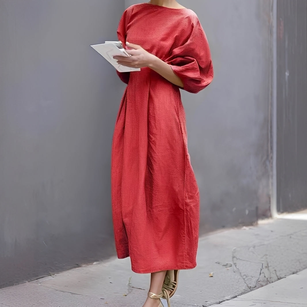 Mariam - Lässiges gerafftes Midi-Kleid