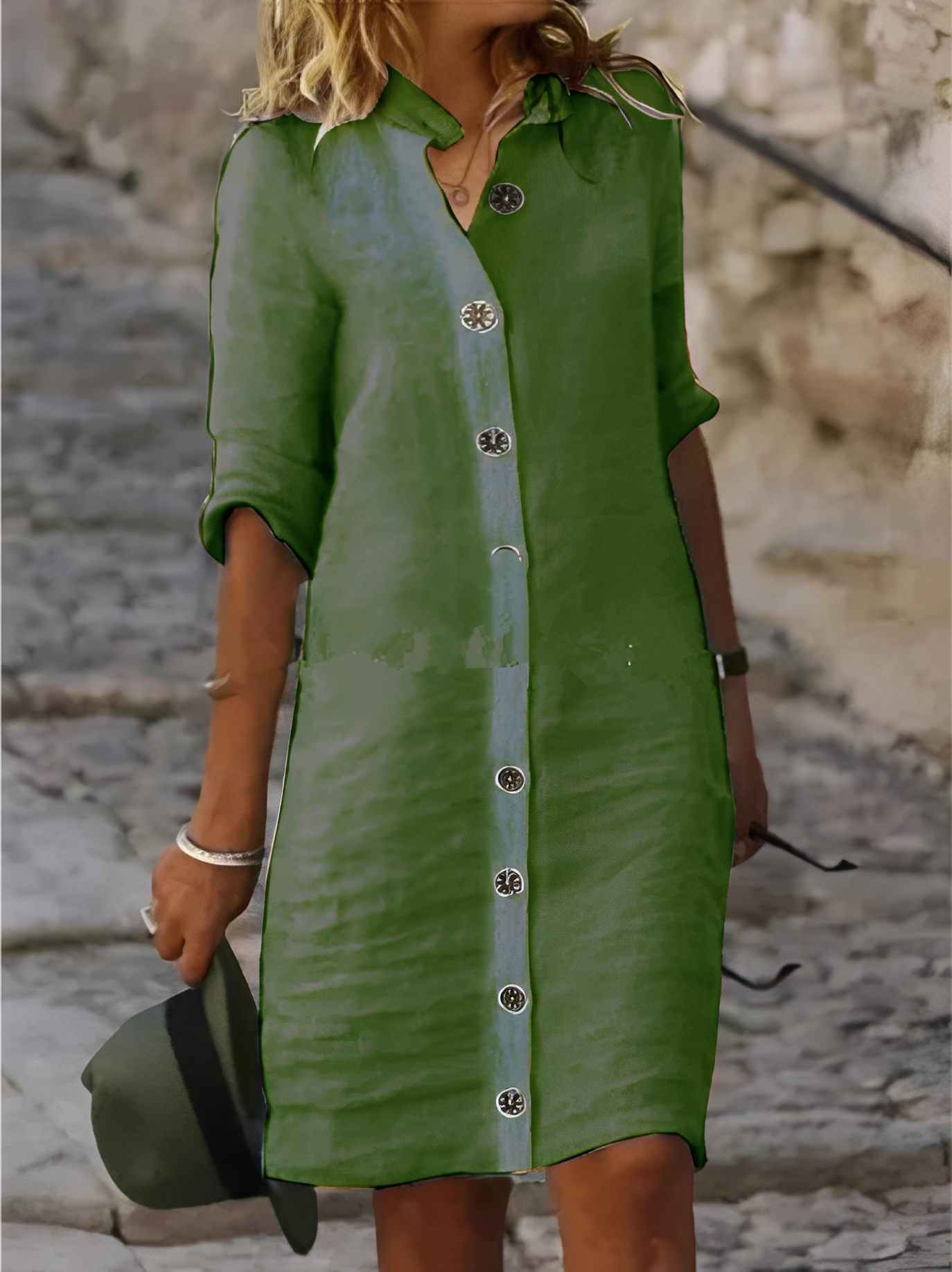 Paula - Lässiges Hemdkleid mit halben Ärmeln für Damen