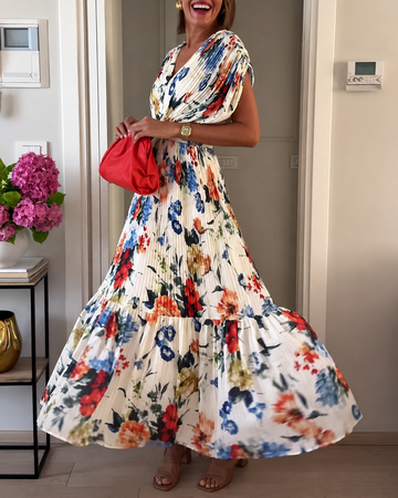 Sharon - Stilvolles, plissiertes Kleid mit Blumenmuster