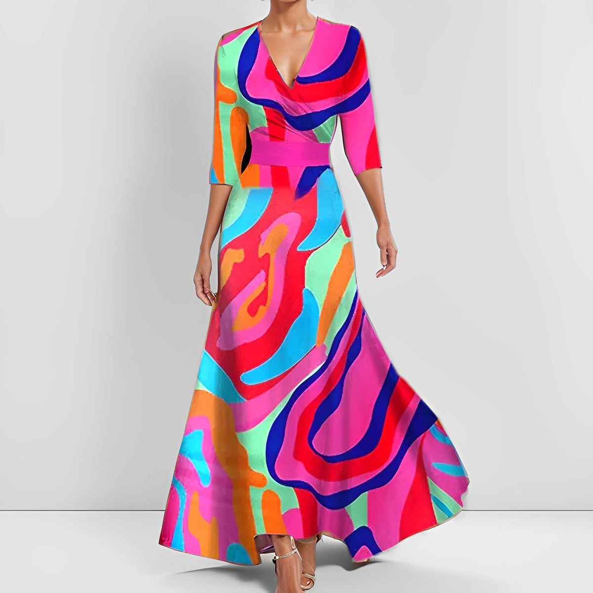 Delores - Langes Kleid mit Blumenmuster und langen Ärmeln
