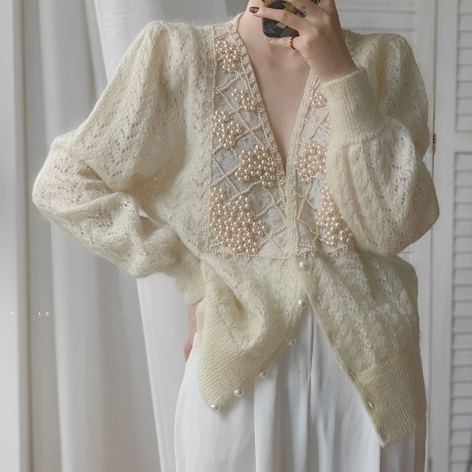 Rachael - Stilvoller Langarm-Cardigan mit Perlenverzierung für Damen