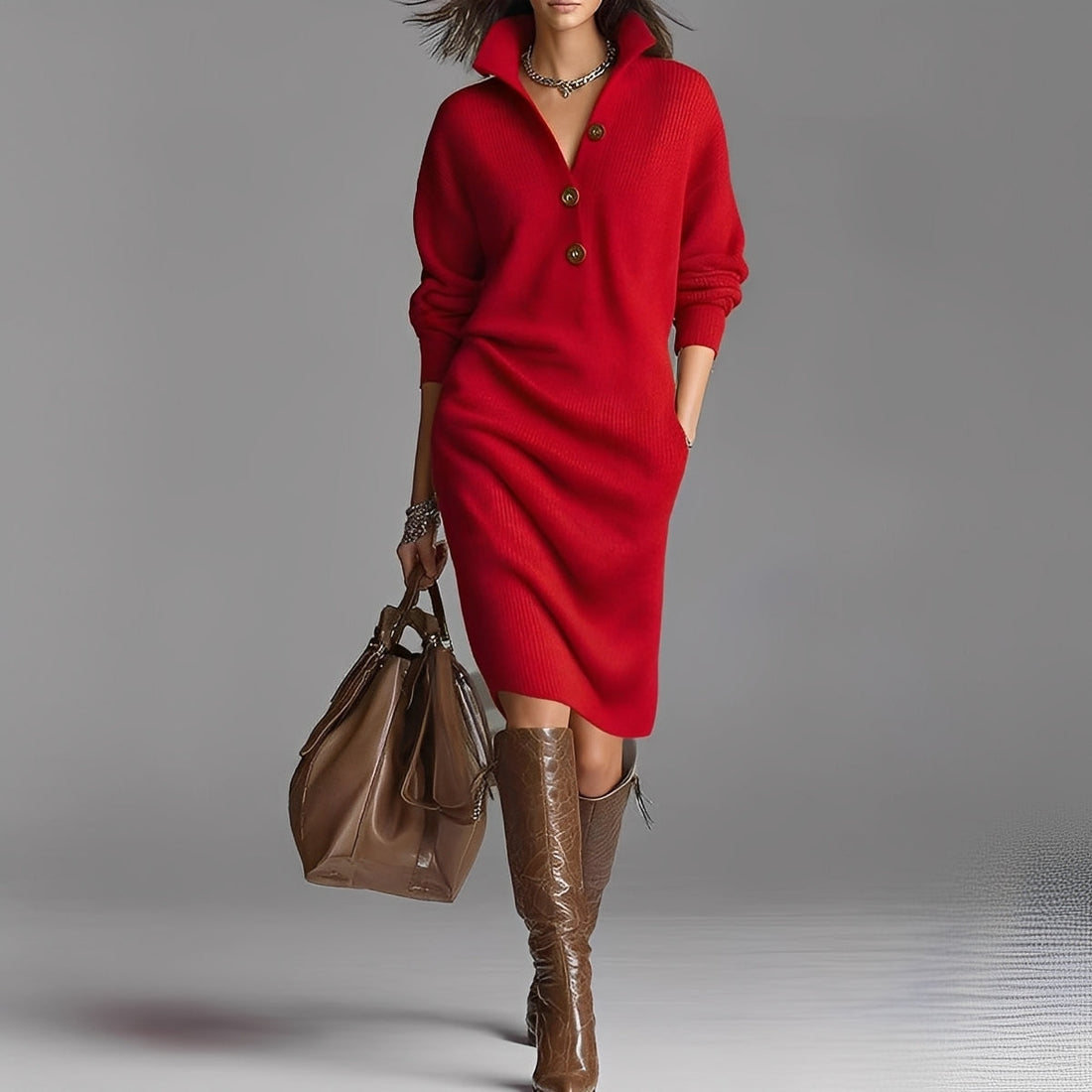 Camryn - Elegantes Kleid mit Knöpfen und Kragen für Damen