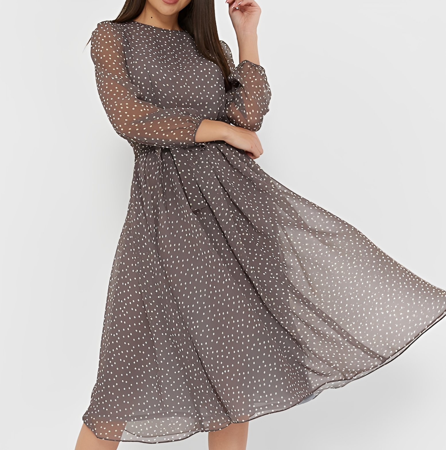Tessa - Stilvolles langärmeliges Kleid mit Polka-Dots