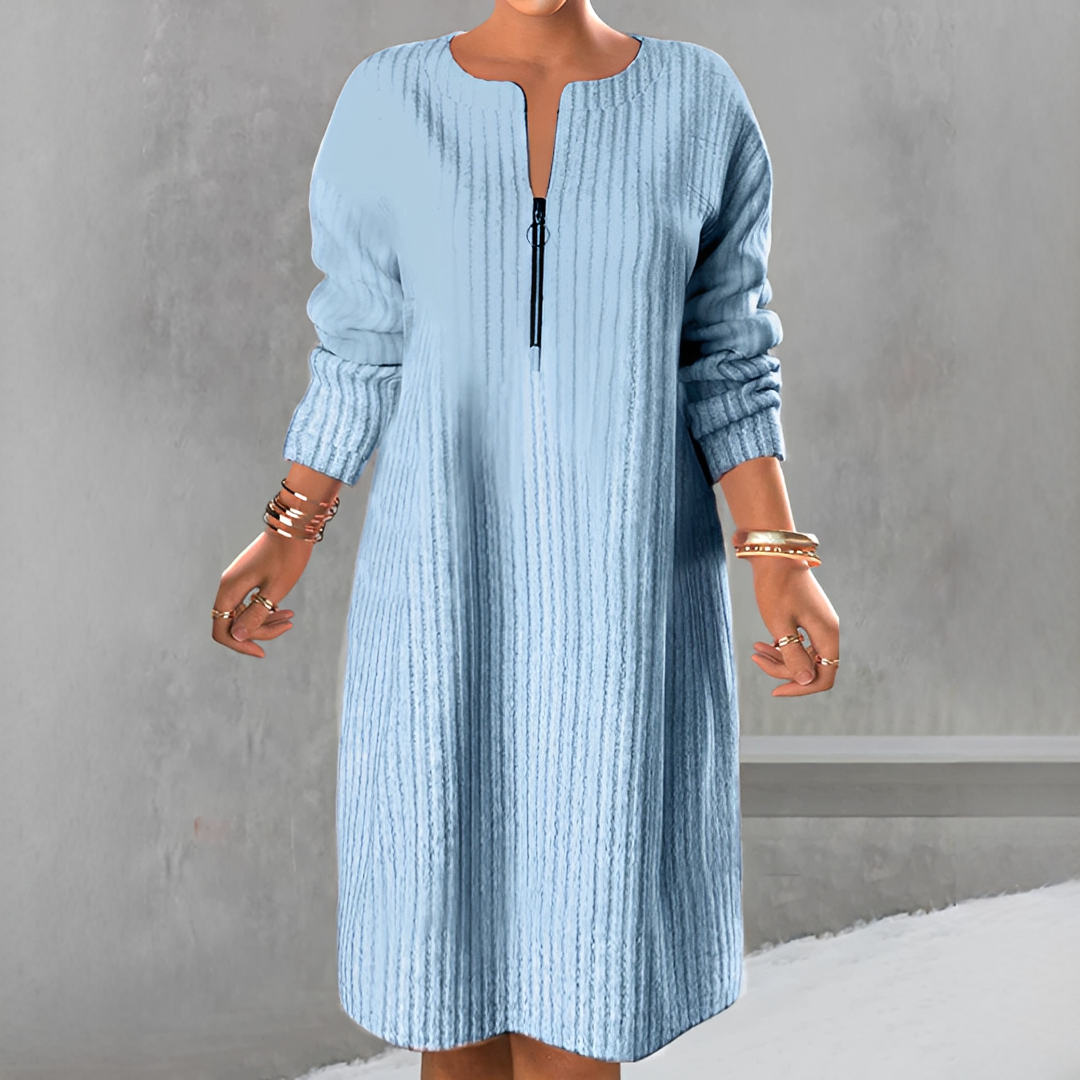 Marion - Elegantes Langarm-Zip-Kleid