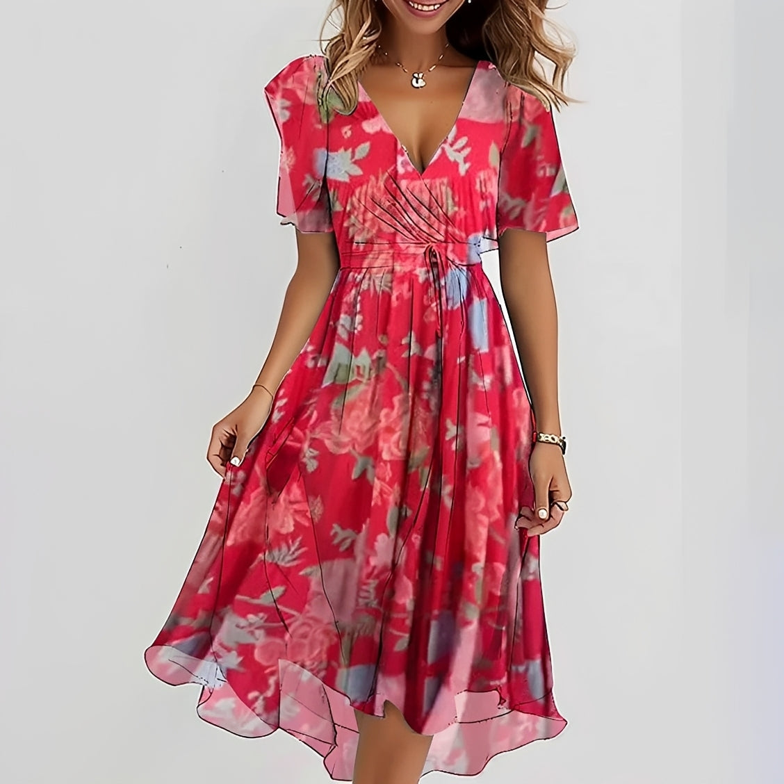 Emelia - Blumiges Chiffonkleid