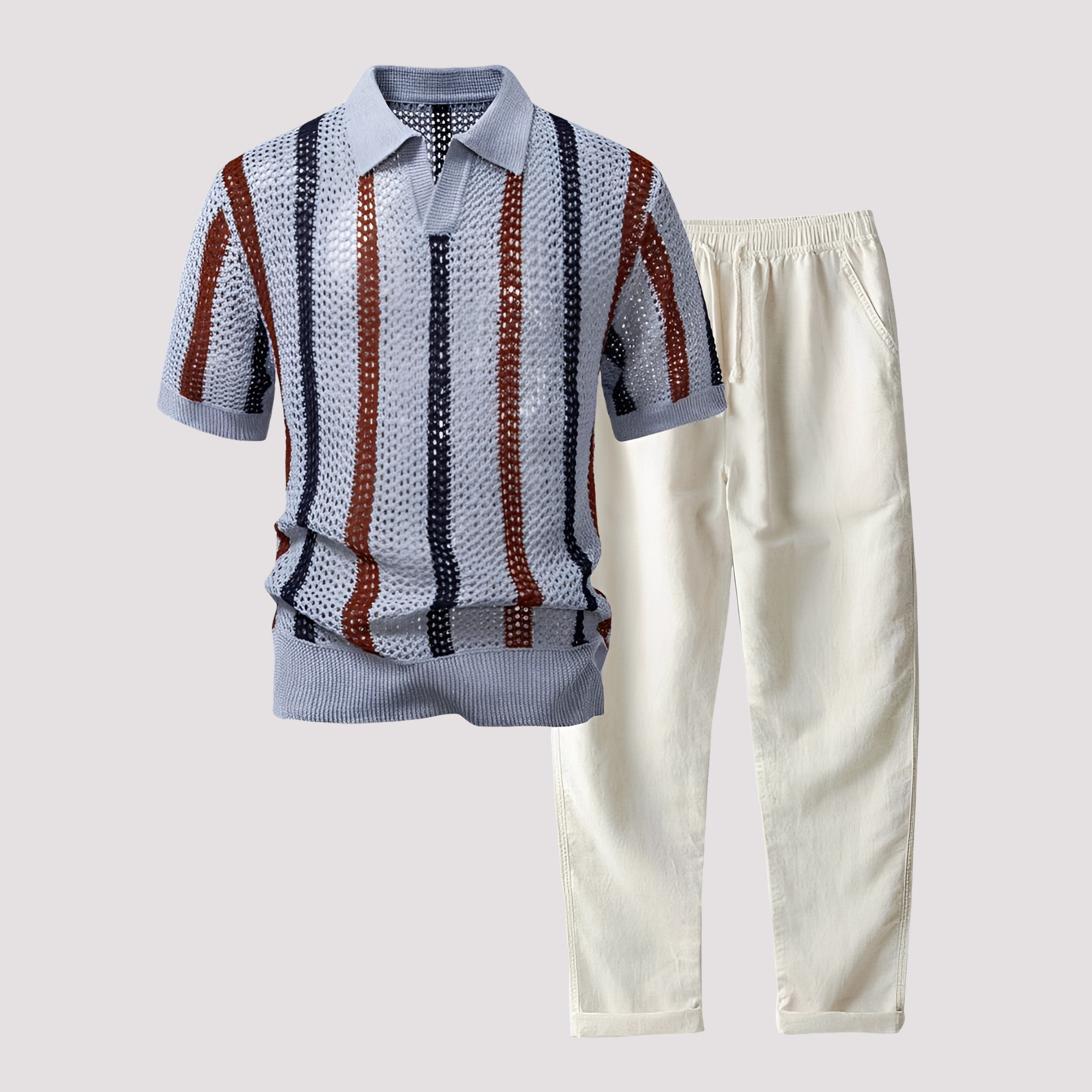 Richards - Bequemes Streifen-Polo und Hosen-Set